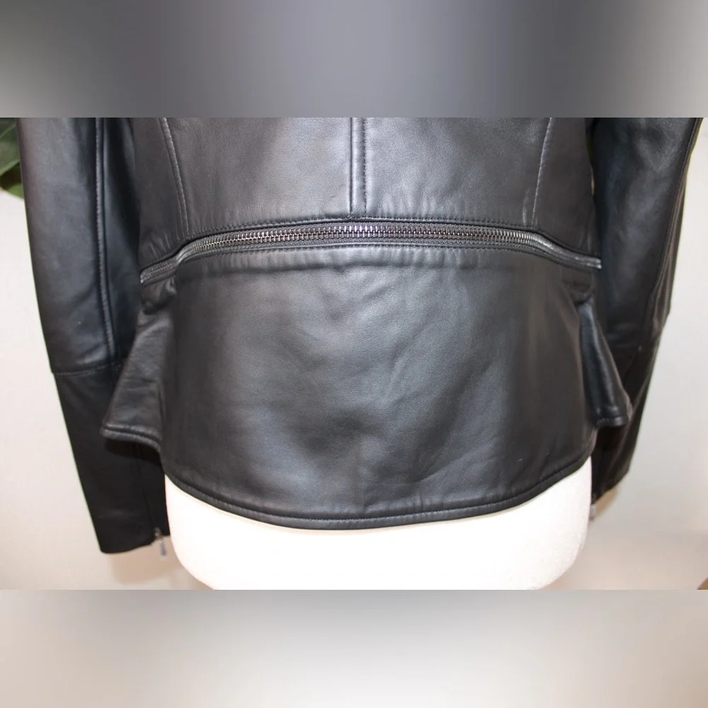 Ted Baker Black Yaswin 100% Ovine Leather Biker Jacket - Picture 12 of 17